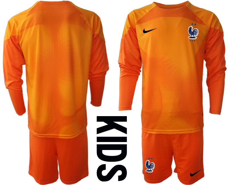 Youth 2022 World Cup National Team France orange goalkeeper long sleeve blank Soccer Jersey->youth soccer jersey->Youth Jersey